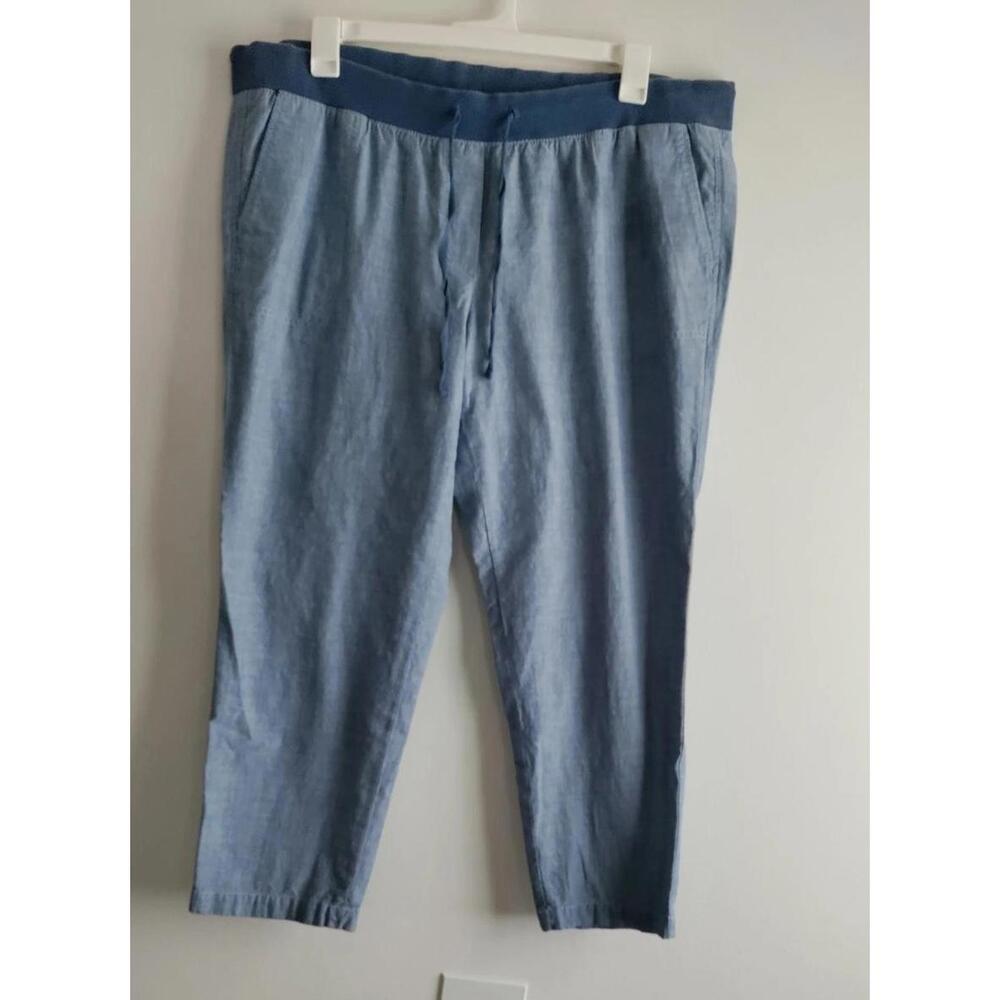 Talbots Pants Womens 16 WP Blue Pull On High Waist Drawstring Casual 100/% Cotto